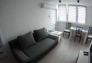 a living room with a couch and a table at Apartament Miedzianka in Polkowice