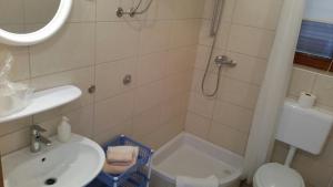 a bathroom with a shower and a sink and a toilet at Apartman Ivanica in Jezera +11 photos