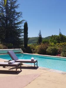 una piscina con un sillón junto a ella en Les Néfliers chambre d'hôtes, en Céreste