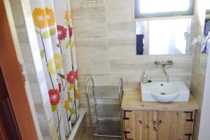 a bathroom with a sink and a mirror at Leśniakówka 693-664-683 in Solina