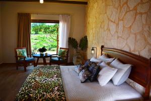 巴利亞多利德的住宿－Villas Vallazoo，卧室配有带枕头的床铺和窗户。