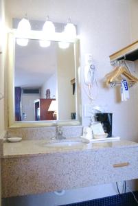 a bathroom with a sink and a large mirror at Days Inn by Wyndham Arlington Pentagon in Arlington