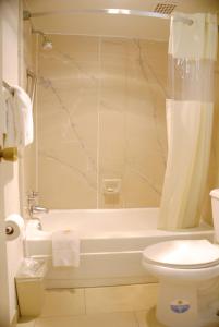 a bathroom with a tub and a toilet and a shower at Days Inn by Wyndham Arlington Pentagon in Arlington