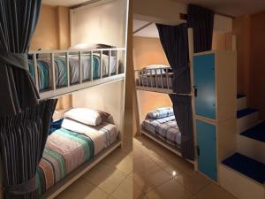 卡隆沙灘的住宿－Oasis Hostel & Bar，一间客房内配有两张双层床的房间