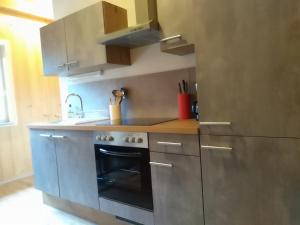 a kitchen with a stainless steel stove top oven at Oberrollerhof in Virgen