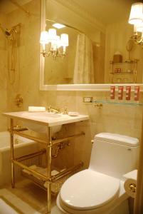 a bathroom with a toilet and a sink and a mirror at The Hay - Adams in Washington