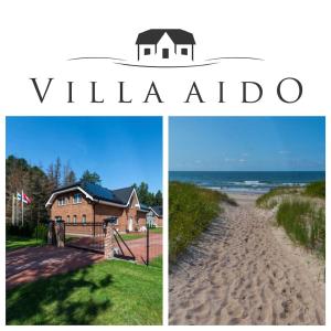 een collage van twee foto's van een huis en een strand bij VILLA AIDO in Palanga