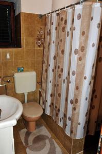 ein Bad mit einem WC und einem Duschvorhang in der Unterkunft Apartment Per - sea view & parking space in Banjol