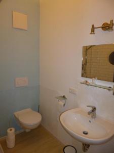 a bathroom with a toilet and a sink at Lucky Home Sissi Appartment in Füssen +17 photos