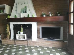 un soggiorno con TV e camino di CAN CACTUS GARRIGUELLA a Garriguella