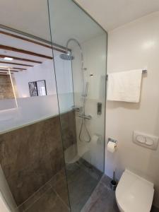 y baño con ducha y aseo. en THE SUITES at central Split, en Split