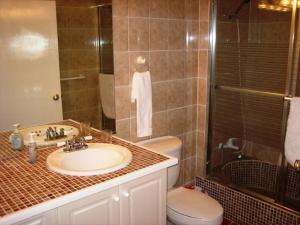 a bathroom with a sink and a toilet and a shower at Ocean Terrace Condominiums in The Valley