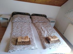 ギェネシュディアーシュにあるKovács Apartmanのベッドルーム1室(枕付きのベッド2台付)