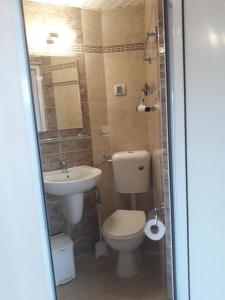 a bathroom with a toilet and a sink at Dom Shtakovi in Pomorie +2 photos