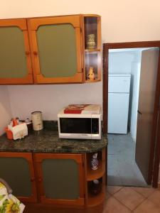 a microwave sitting on a counter in a kitchen at BILOCALE VERDI A C/MARE GOLFO in Castellammare del Golfo