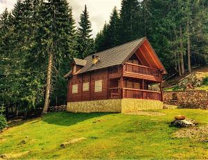 普拉夫Triangle Woodhouse的树木旁草地上的一座大木屋