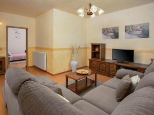 ein Wohnzimmer mit einem Sofa und einem TV in der Unterkunft Kuca Legovic in Kaštelir