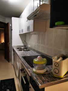 uma cozinha com uma bancada com um pote em Malocar em Arévalo