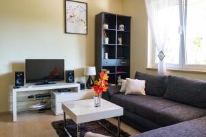a living room with a couch and a tv at Apartment Rose in Korčula