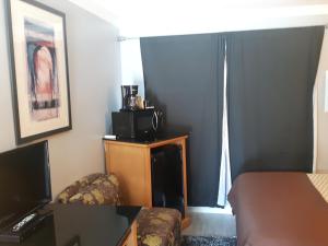 徹梅納斯的住宿－富勒湖茜美娜斯汽車旅館，带沙发和电视的小客厅