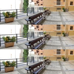 a series of photos of a bench in a building at Residencial Oscense in Huesca