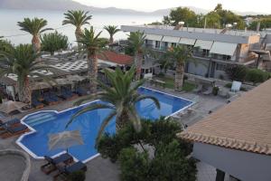 an overhead view of a resort with a pool and palm trees at Evvoiki Akti Hotel in Politika