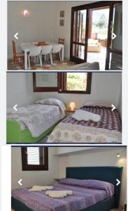 2 Bilder eines Schlafzimmers mit einem Bett und einem Esszimmer in der Unterkunft Villa Le Meraviglie in San Vito lo Capo