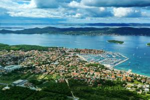 an aerial view of a town on a body of water at Apartman Adriatic BnM in Biograd na Moru