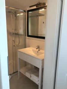 a bathroom with a sink and a shower at La Masuria in Ruciane-Nida