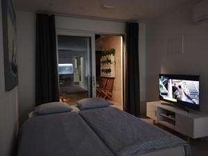 Televízia a/alebo spoločenská miestnosť v ubytovaní Villa Perla Dalmatica