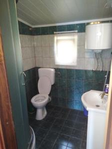 La salle de bains est pourvue de toilettes et d'un lavabo. dans l'établissement Apartman Rodić, à Omiš