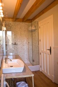 a bathroom with a sink and a shower at CASA ALDABA in La Hiruela