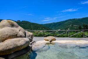 une piscine d'eau avec des rochers et une montagne dans l'établissement Tenuta Pian D'Attesio - Agriturismo, à Castelletto Soprano