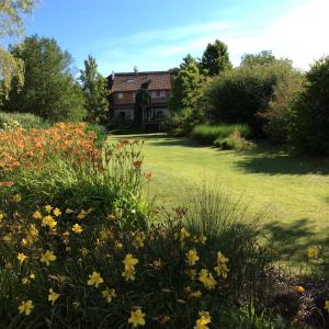 a garden with flowers in front of a house at Aux Neuf Saules in Mortzwiller