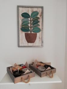 two boxes on a shelf with a plant in a picture at B&B Green House in Villasimius