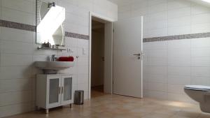 ein Badezimmer mit Waschbecken und Toilette in der Unterkunft Ferienwohnung Giovanni in Schwandorf in Bayern + 38 Fotos