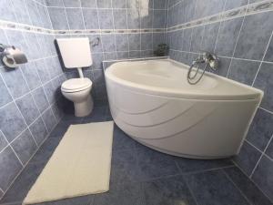 La salle de bains est pourvue d'une baignoire blanche et de toilettes. dans l'établissement Apartments Ante, à Lumbarda