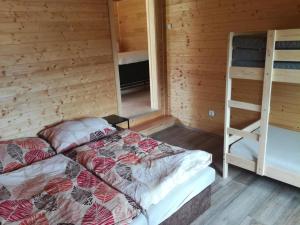 una camera con letto, scala e letti a castello di Chata Tereza a Hamr na Jezeře