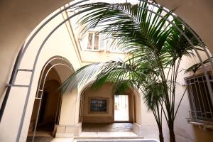 a palm tree in a hallway with a building at Loft 5c - Palatino in Rome