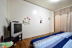 a living room with a tv and a bed at Yiwa Homestay in Taitung City