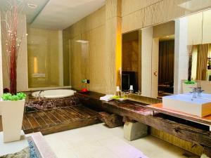 嘉義市的住宿－禾楓SPA汽車旅館 (嘉義館) ，带浴缸、水槽和浴缸的浴室