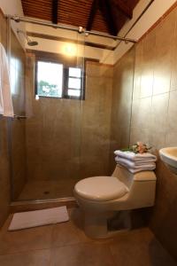 y baño con aseo, ducha y lavamanos. en Casa de las Palmas en Villa de Leyva