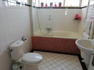 ein Badezimmer mit einem WC, einem Waschbecken und einer Badewanne in der Unterkunft Saskia in Zoutelande