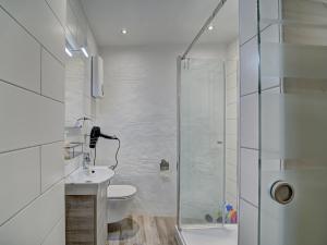 ein Badezimmer mit Dusche, Toilette und Waschbecken in der Unterkunft Gästehaus Eschbach in Monschau