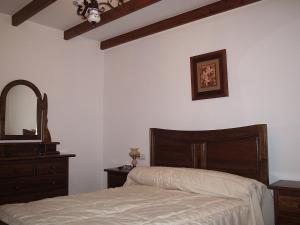 a bedroom with a bed and a dresser and a mirror at Casa Rural Arturo I in Sahagún