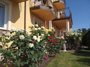 a house with flowers on the side of it at Willa ANNA in Pustkowo