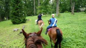 zwei Menschen reiten auf einem Feld in der Unterkunft Nyx & Iris in Zasa