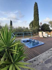 une terrasse en bois avec un bain à remous. dans l'établissement Tenuta Di Pontesodo, à Montalto di Castro
