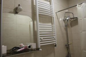 a bathroom with a mirror and a shower in it at Rustaveli st11 in Stepantsminda