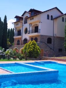 a house with a swimming pool in front of it at Villa Anna in Leptokarya